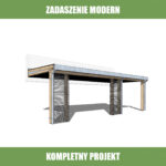 Widok frontalny zadaszenia drewnianego przyściennego z dachem z poliwęglanu.