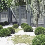 Starannie formowane rośliny ozdobne w ogrodzie minimalistycznym na wrocławskim Oporowie.