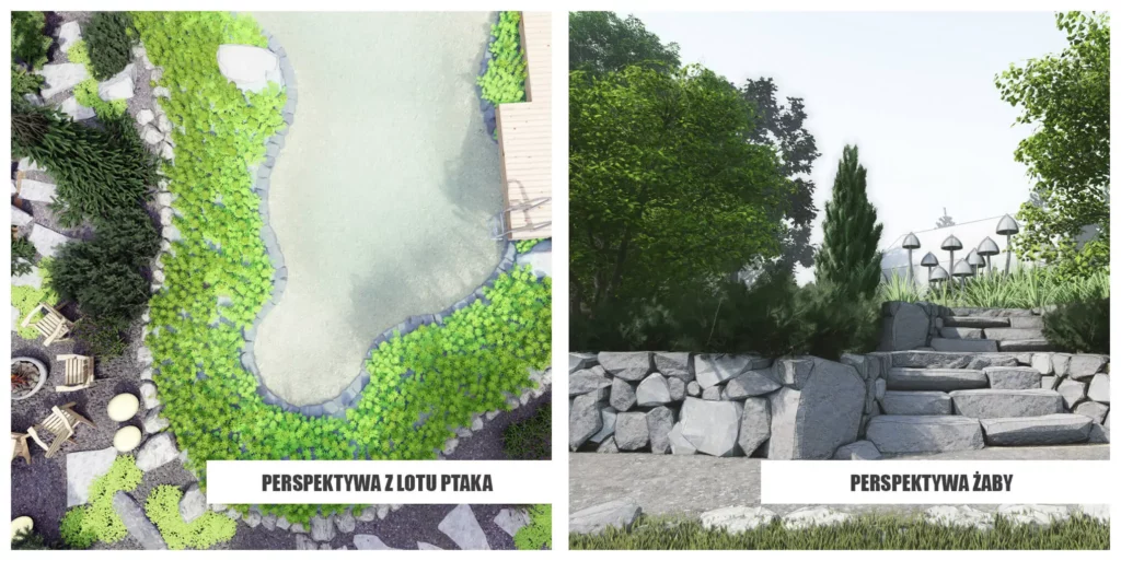 Porównanie perspektywy z lotu ptaka i z poziomu żaby w wizualizacji 3D ogrodu – wpływ kąta widzenia na odbiór projektu