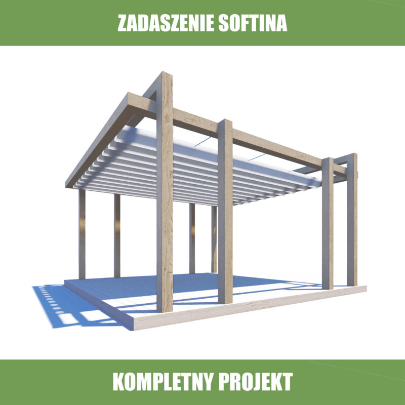 frontalny widok drewnianej konstrukcji 450x400 cm z solidnymi słupami nośnymi