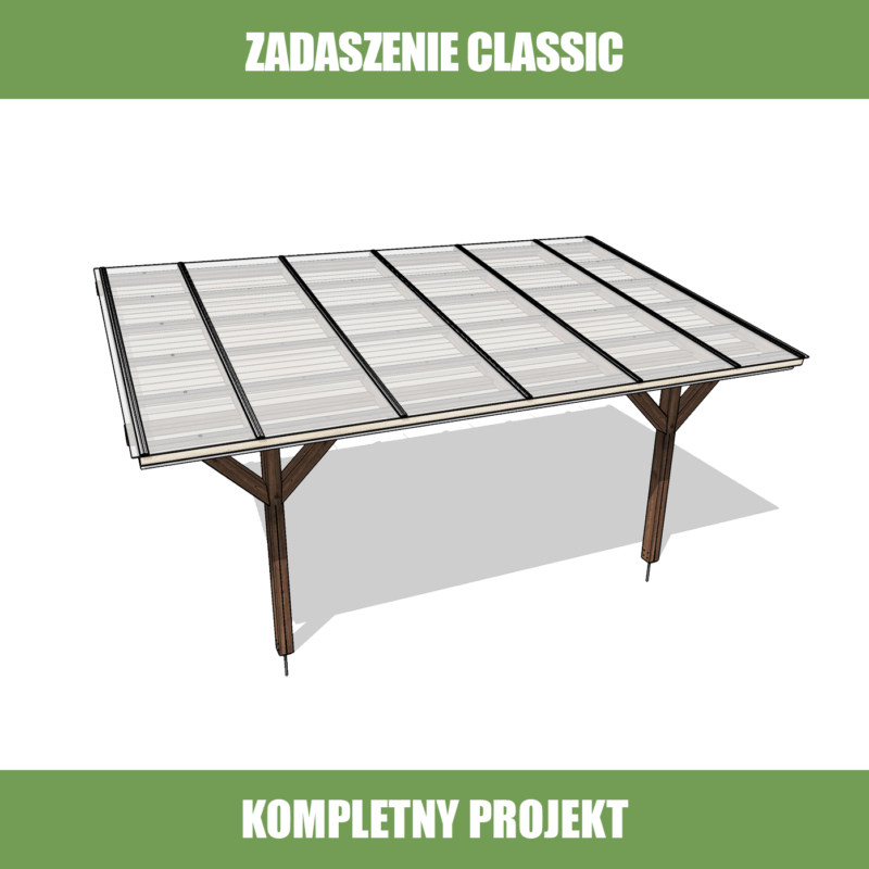 Zadaszenie drewniane Classic frontowy widok przy domu z poliwęglanowym dachem