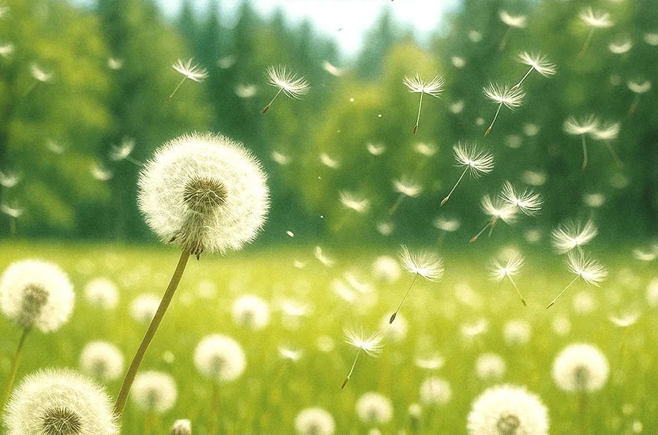 rozmnażanie generatywne - rozsiewanie nasion dmuchawca