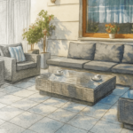 wyjątkowy taras ogrodowy z płyt betonowych