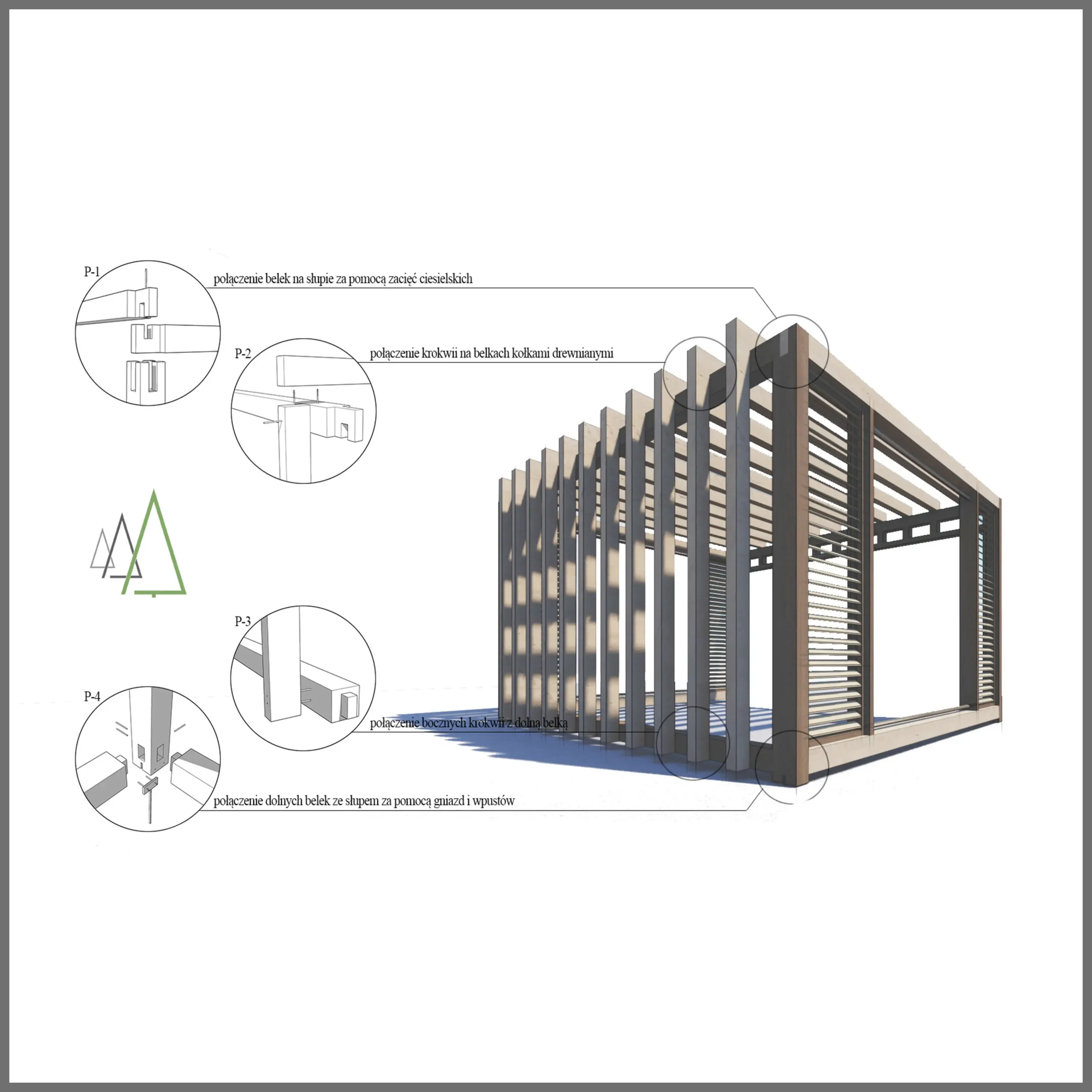Schematy połączeń ciesielskich w projekcie altany ogrodowej EKO