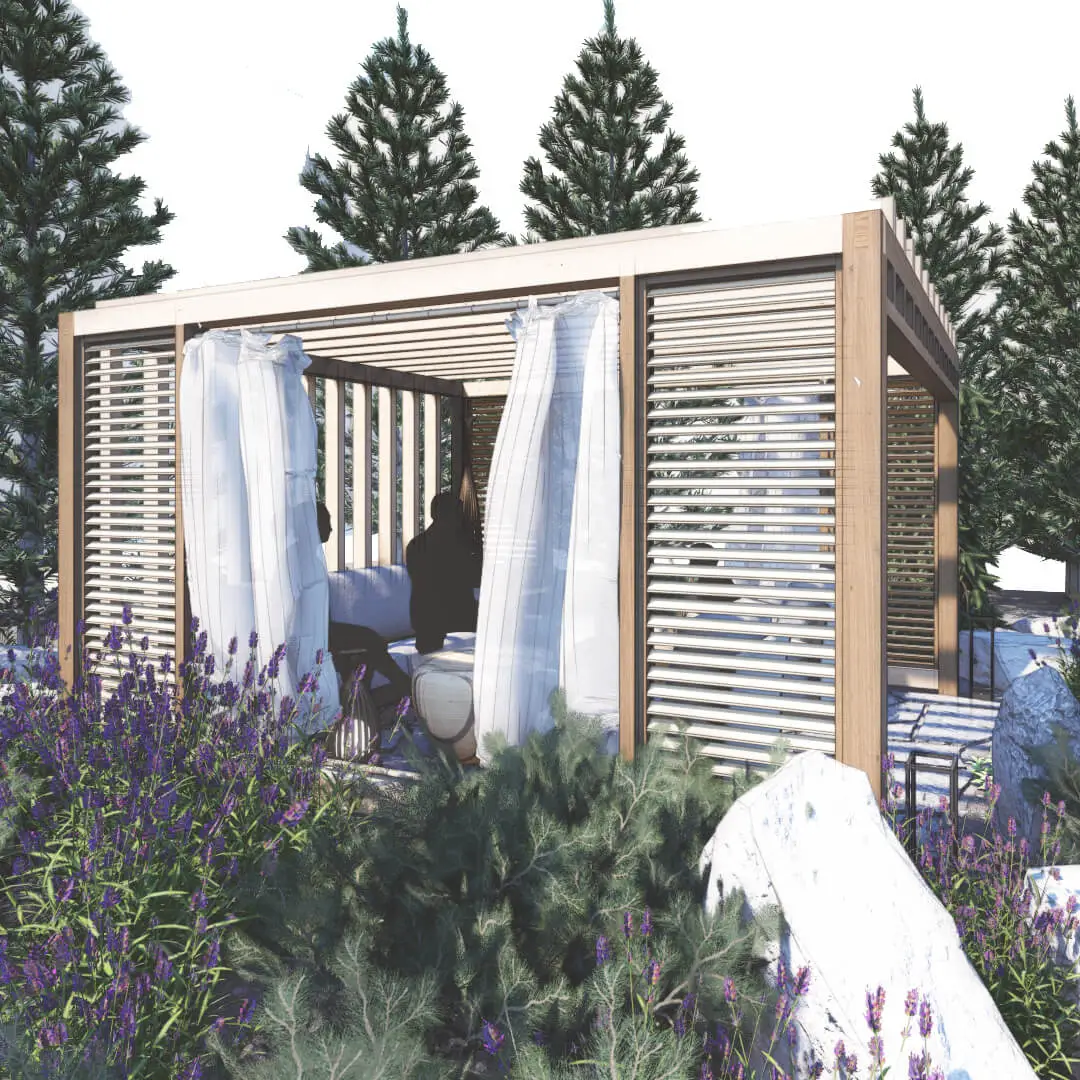 Wizualizacja projektu altany ogrodowej EKO z drewna KVH