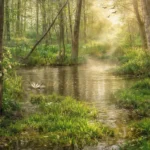 Spokojny krajobraz ogrodu z zielenią i roślinami sprzyjający relaksowi i regeneracji organizmu.